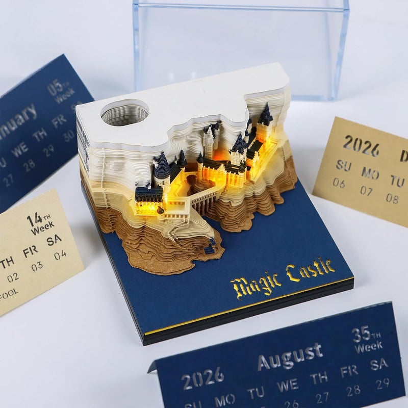 MACTANO 3D Art Calendar Memo Pad 2026, Creative Time Piece Calendar Magic Castle Rip Away Paper Carving Sticky DIY Note - Image 2